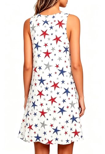 Image of Roshop Womens Juneteenth Flag Sleeveless Dress 4th of July Patriotic Swing Sundress with Pockets