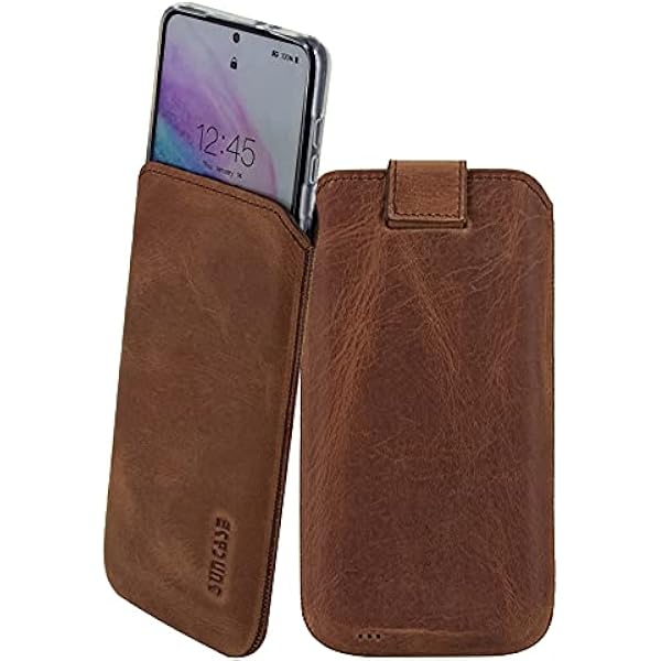 Suncase Prawdziwy skórzany pokrowiec skórzany etui kompatybilne z Motorola Edge 70 Fusion etui Wymiary wewnętrzne: ok. 167 x 82 x 12 mm (pasuje tylko do silikonu/etui/zderzaka) w kolorze antycznej
