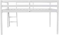 Vista 9 de Vingli - Cama junior tipo loft baja con escalera, cama tipo loft de madera blanca de tamaño completo para adultos, niños y adolescentes jóvenes,