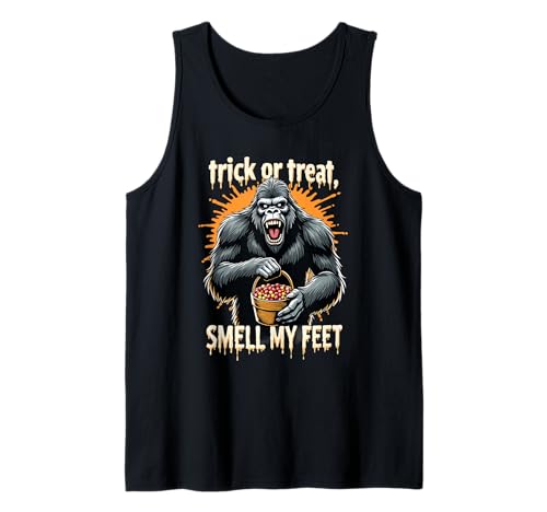 Bigfoot Trick or Treat Smell My Feet Funny espeluznante Halloween Camiseta sin Mangas