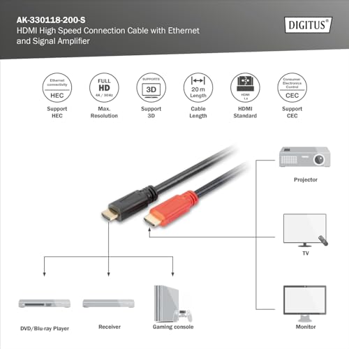 Digitus Cavo Con Amplificatore Full Hd Hdmi 1.4 3D High Speed With Ethernet Mt 20 - 3