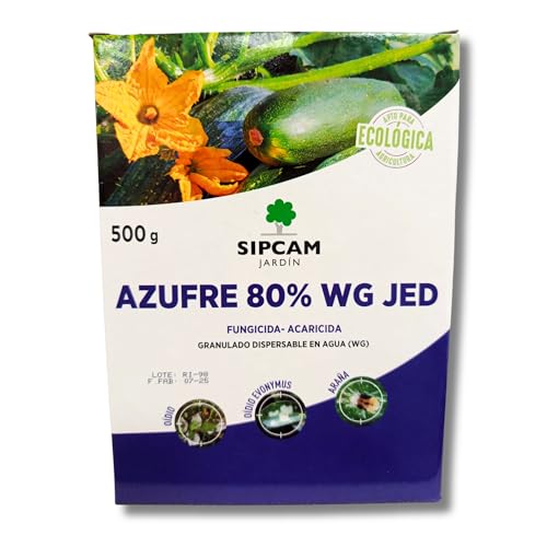 Azufre 80% WG 500 Gramos MUY EFICAZ | Fungicida y Acaricida para Oídio, Araña Roja y Ácaros | Para diluir hasta en 250 litros de agua | Árboles, Plantas y Cultivos | Nexum Market