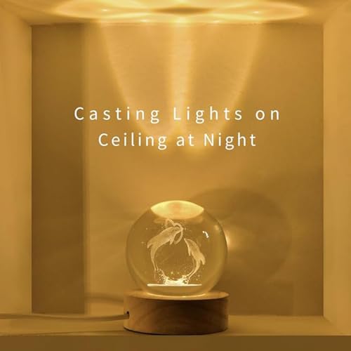 Image of 3D Dolphin Crystal Ball Night Light,Dolphin Figurine Lamp,Decorative Glass Sphere Ball Paperweight Crystal Sea Animal Decorations For Home (Dolphin Love),Led