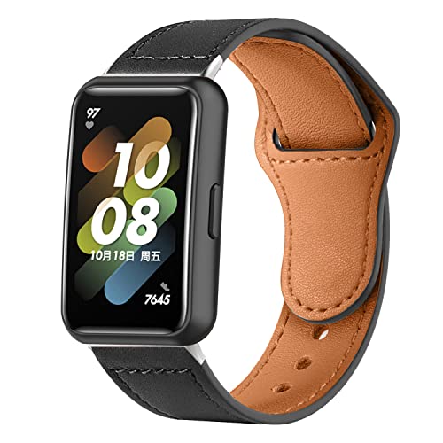 コンパチブル Huawei Band 7 バンド レザー レディース メンズ バンド対応 バンド 交換 革 脱着便利 人気 軽量 おしゃれ 交換ベルト (黒)