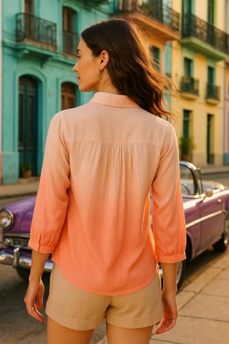 Image of Maaesa Women Handmade Ombre Tie & Dye Rayon Shirt | Full Sleeves | Spread Collar | Relaxed Fit | Casual & Office Wear | Lightweight & Breathable Fabric