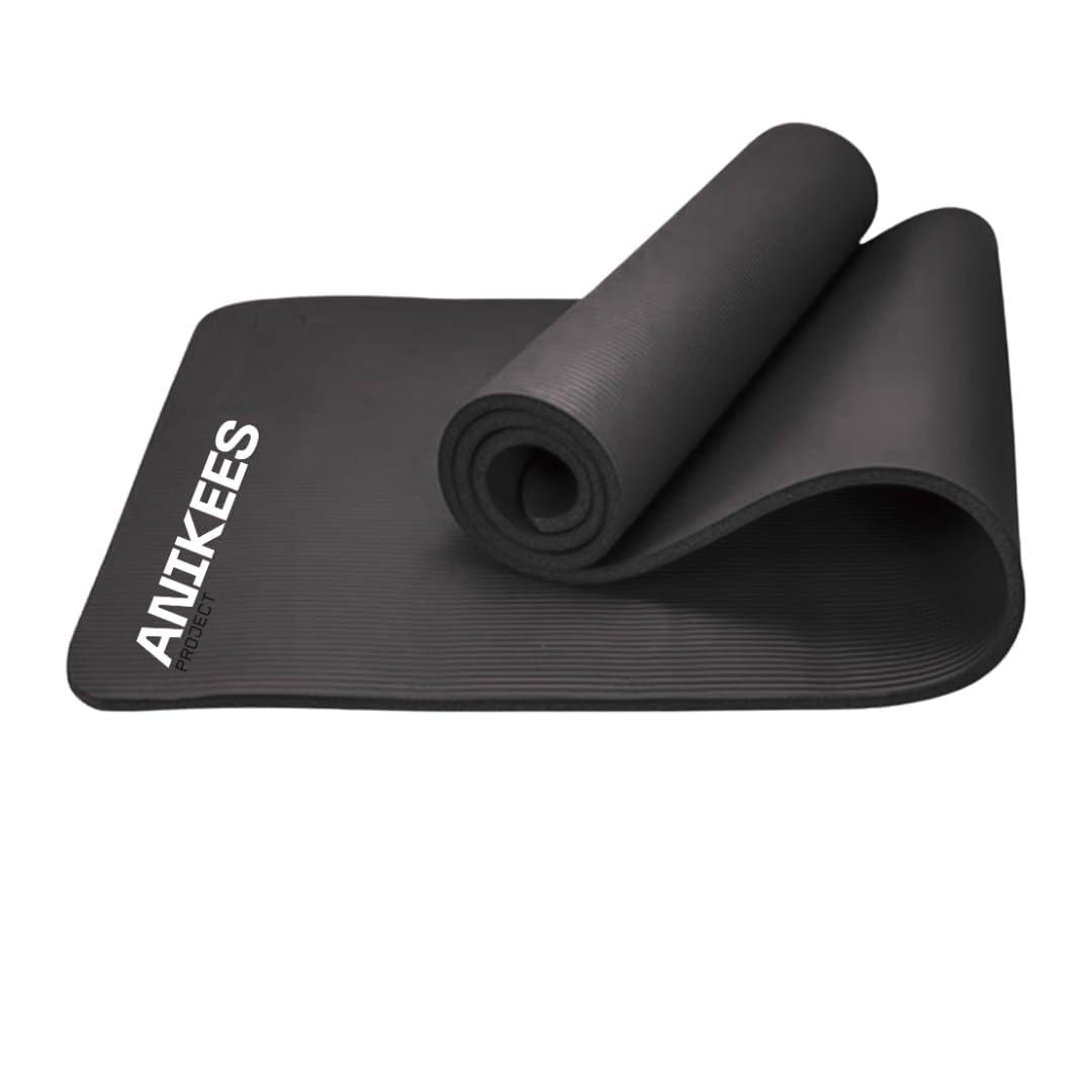 ANIKEES Extra Thick Yoga Mat, 183 x 60 cm, Multi-Purpose, NBR Foam Exercise mat, For Yoga, Pilates stre,tching, resistance work outs (Black)