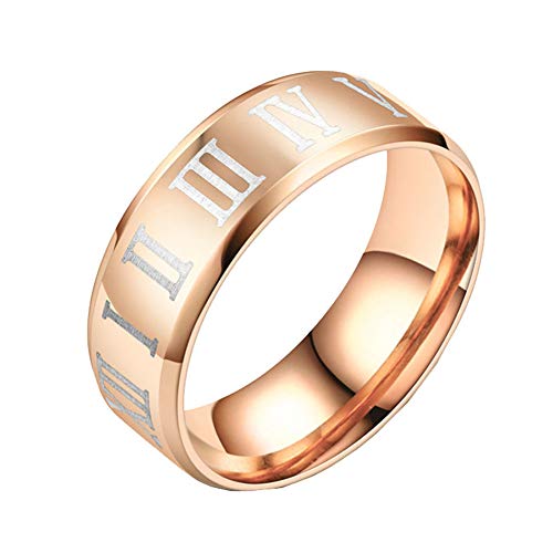 Image of PAURO Roman Numerals Wedding Band | Unisex Stainless Steel Jewelry, 8MM Classic Roman Numerals Couple Ring