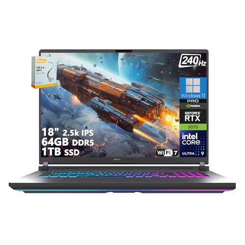 Image of ASUS ROG Strix G18 G815 Gaming AI Laptop | 18 inch 2.5k IPS 240Hz (100% DCI-P3, 500nits) | Intel Core Ultra 9 275HX | 64GB DDR5 1TB SSD | GeForce RTX 5070 | RGB Backlit Wi-Fi 7 Win11 Pro w /DLCA Accessory
