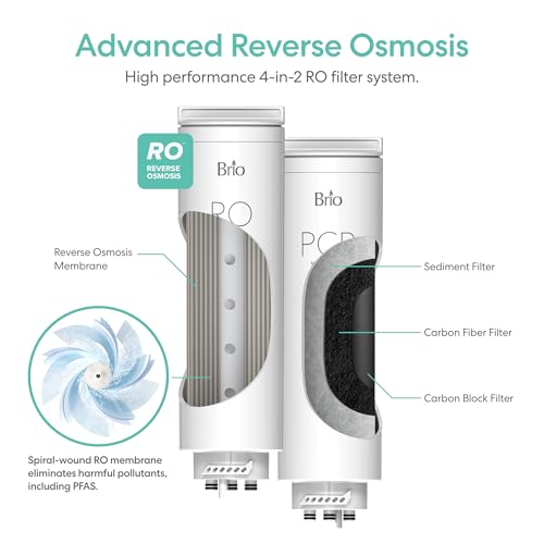 Image of Brio AQUUS TROE800COL Reverse Osmosis Water Filtration System, 4-Stage Tankless RO Water Filter System for Under Sink, 800 GPD, 2:1 Pure to Drain, Reduces TDS, Smart Faucet, USA Support, Black /Silver