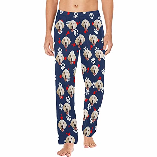Custom Pet Face Pajama Pants, Personalized Dog Photo Sleepwear Bottoms for Men