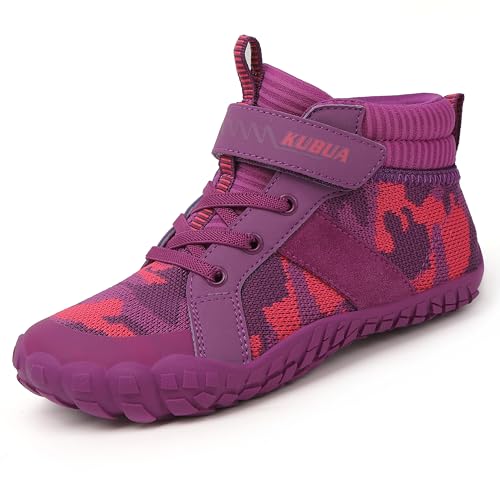 KUBUA Kids High Top Barefoot Shoes Boys Girls Minimalist Sneakers Lightweight Comfort Zero Drop Shoes Toddler Little Big Kid