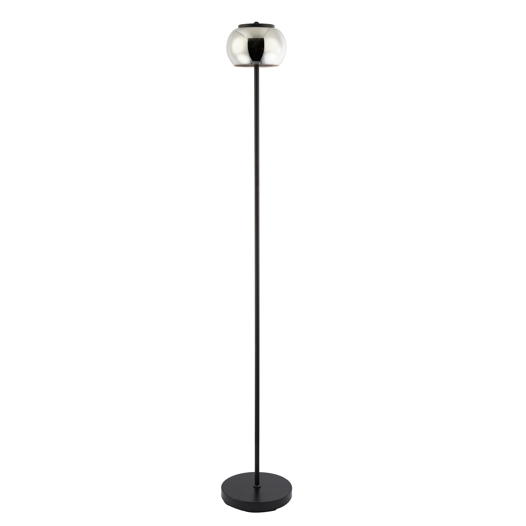 Happy Homewares Modern LED Floor Lamp in Matte Black with Smoked Glass Shade and Foot Switch | 150cm x 23cm | 8w LED 880 Lumens Warm White 3000k