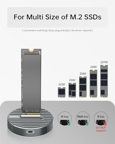 Image of Tool-Free M.2 NVMe & SATA SSD to USB C Dock 10Gbps Aluminum Stripe | M2 SSD Reader Adapter for Data Rescue & External Storage, Supports M /B+M Key PCIe & NGFF 2230-22110, for Laptop, PC RTL9210C