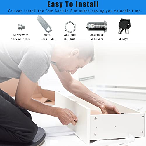 2 Pack 1-1/8" Tubular Cam Locks, 90° Cabinet Locks For Rv Storage Door/Tool Box Locks/Drawers, Mailbox Locks Keyed Alike/Different Optional, Zinc Alloy Desk Locks For File Cabinet Drawer #TOP2