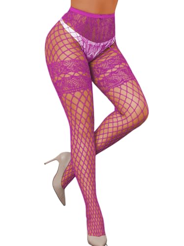 Image of ChiaoLezhee Sexy Wide Fishnet Tights, Floral Lace Garter Stockings For Women, Fishnets Fish Net Fits 0-18