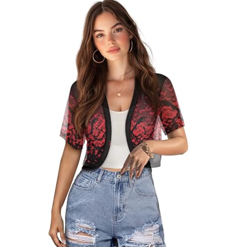 Image of Womens Short Sleeve Bolero Shrug Open Front Knit Cropped Cardigan Shoulder Cover for Dress Cute Casual Knit Cover Up