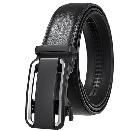 Men Leather Belts Automatic Ratchet Buckle Business Formal Dress