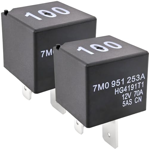 100 Relay 7M0951253A (2-Pack) 12V 70A 4-Pin SPST Heavy Duty Automotive Electrical Switch Compatible with VW Audi Jetta Golf Passat Beetle Fixes Fuel Pump and Fan Issues
