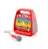 Auf der Rückseite des Déčko KARAOKE-Players befindet sich auch ein Platz zum Aufbewahren von Batterien, sodass Sie den Player mit in den Park oder auf den Spielplatz nehmen können.