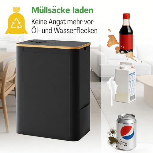 RMAN® 160L Gelber Sack Ständer + Pfandflaschen Sammelbehälter mit Deckel Mülleimer 2 Fächer Wasserdicht Faltbar 2-in-1 Groß Müllsackständer mit 10 Gelber Müllsäcke für Küche, Haushalt, Schwarz