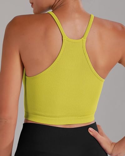 Image of Sunzel Ribbed Crop Tank Top for Women Seamless Racerback Camisole | Buttery Soft Nylon Spandex, Opaque No See Through, Stays in Place, Unpadded, Slim Fit, No Shrink, Yoga Workout Gym Casual