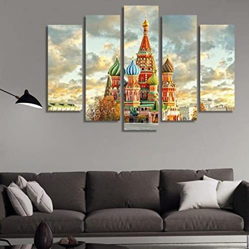 Cuadros en Lienzo Modernos Impresión de Imagen Artística Moscú Rusia Plaza Roja 5 Piezas HD Mural Póster Fotos Arte Pintura de Pared Lienzo Decorativo Para Tu Salón o Dormitorio Cover