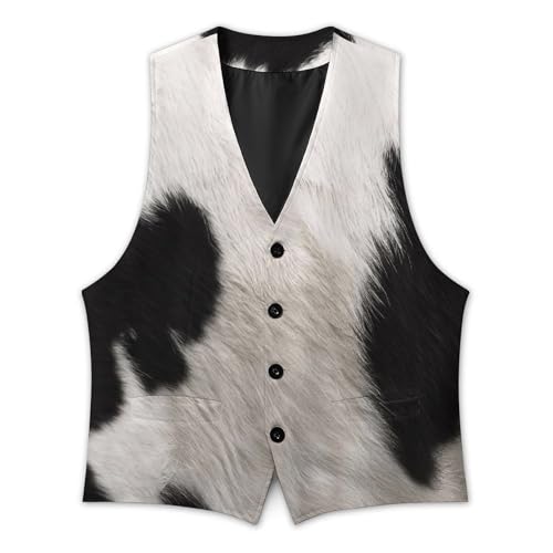 Black And White Cow Skin Men's Suit Vest Slim Fit V-Ncek Waistcoat Business Casual Vest3