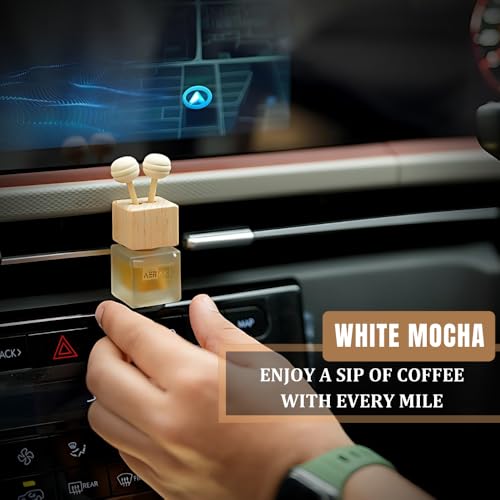 Image of White Mocha | Aeraki Car Clip-In luxury Perfume | Car Air Freshener | Natural Essential Fragrance Oils with Wooden Reed Sticks in Glass Bottle |Long Lasting upto 90 Drives | Vent Model