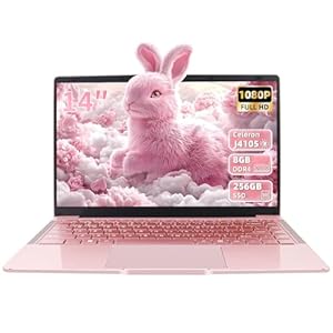 14 Inch Rosegold Laptop, Quad-Core Prozessor Celeron J4105, 8GB DDR4 RAM, 256GB SSD, FHD IPS Display, WiFi, BT, HDMI, Webcam, Ultra Lightweight Notebook for Travel, Online Classes, Work, Study