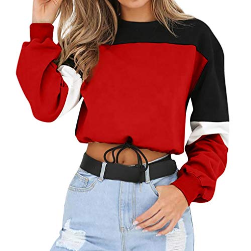 Btruely Herren Mujer Sudaderas Cortas, ?Camisa de Manga Larga de Patchwork Tops de Cuello O de Mujer Blusa Sudaderas Tumblr Cortas Pullover Sweatshirt