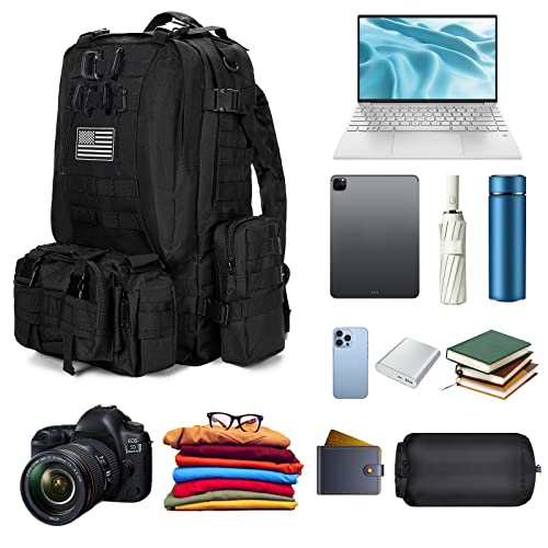 Caluomatt Large Military Tactical Backpack For Men, Black Military Backpack For Men And Women, 50-60L Bug Out Bag Army 3 Days Assault Pack Bag Rucksack With Molle System #TOP6