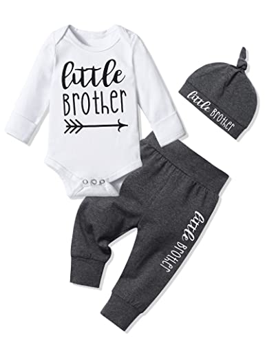 Image of Baby Boy Clothes Newborn Boy Outfits Infant Letter Print Romper Long Pants Hat 3PCS Baby Boy's Clothing