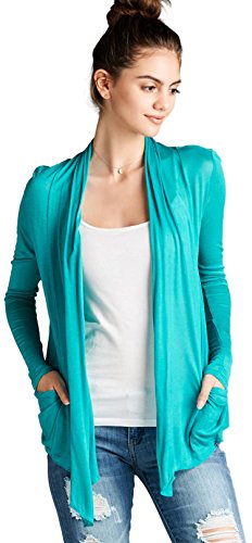 Image of ToBeInStyle Womens Open Front Long Sleeve Lightweight Asymmetrical Draped Cardigan with Side Pockets