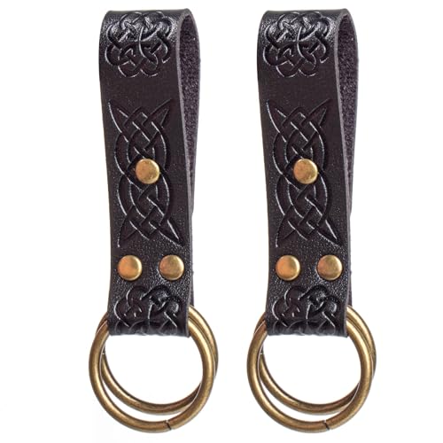 SUMGOGO Skirt Hikes Leather Detachable Keyring Hook Strap Retro Medieval Waist Belt Accessory for Casual Renaissance Cosplay Costume (A1-Black)