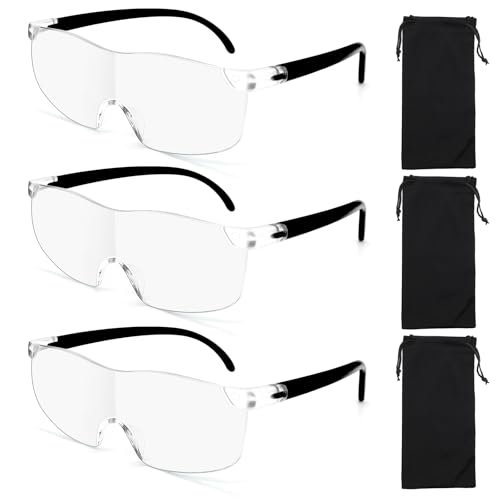 3 Pcs 300％ Magnifying Glasses,Magnifying Glasses Anti Blue Light,Lightweight and Comfortable,Hands-Free Magnifier Eyeglasses,Portable Magnifying Glasses for Seniors for Reading,Close Work,Repairing