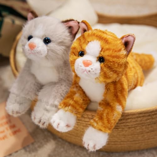 Image of PEACH CAT Cat Stuffed Animal 9.8 inch Realistic Kitten Plushies Soft Plush Toys Gifts for Kids Grey and White