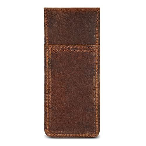 Image of Leather Pen Holder, Genuine 3 Pen Case with Tuck-in Flap, Brown Leather Case for Fountain, Ballpoint & Rollerball Pens, Travel Organizer, Luxury Executive Pen Storage Sleeve (3 Pen, Brown)