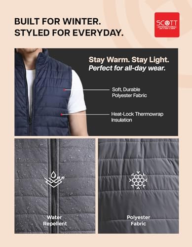 Image of Scott International Winter Puffer Jacket | Sleeveless Water Repellent Quilted Padded | Lightweight Winter Wear | Mens Jacket | Men's Polyester Sleeveless with Pocket | Jackets for Men Stylish