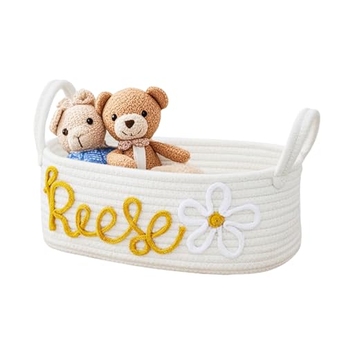 WAVATA Cesta de Regalo para Bebé Cestas Almacenaje Tejida con Cuerda de Algodón, Cesta de Cuerda de Algodón Para Baby Shower, Cesta de Juguetes Cestas Organizadoras para Baño Juguetes, Cambiador