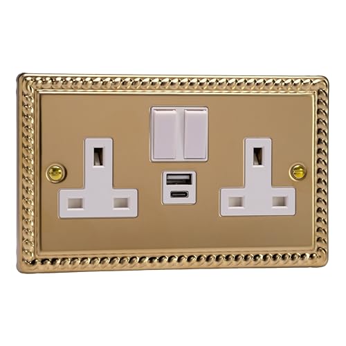 Double prise laiton géorgien Varilight pour salon et chambre chic