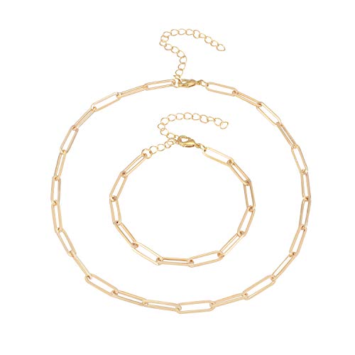 14K Gold Plated Dainty Paperclip Link Choker Chain Necklace Jewelry Set for Women Girls