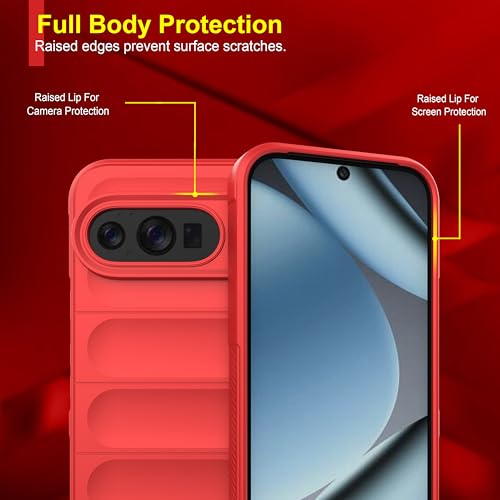 Image of amazon basics Back Case Cover for Google Pixel 10 | Compatible for Google Pixel 10 Back Cover | Liquid Silicon Magic Case with Camera Protection | Red