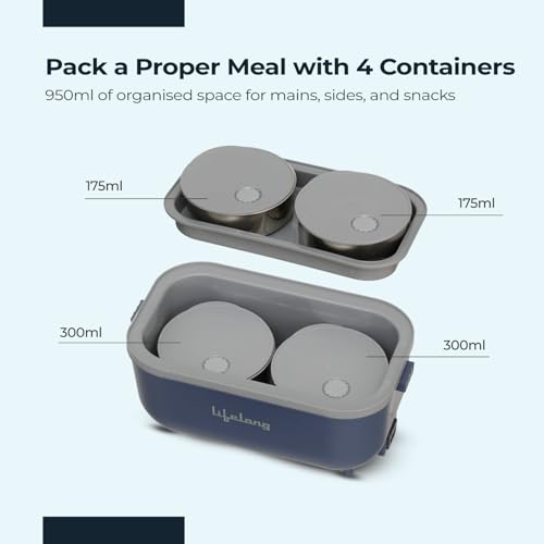 Image of Lifelong Electric Lunch Box with Bag & Cutlery | Food Warmer | Set of 4 (2pcs 300ml + 2pcs 175ml) Retains Nutrients & Keeps Food Fresh | Radiation-Free, Plug-and-Heat | Portable, Durable, Shock-Proof