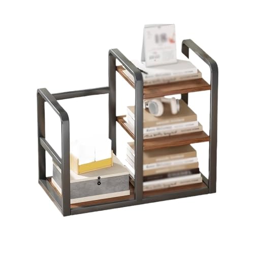 Mały regał Black Iron Shelf with Handle Standing Bookshelf, Multi Layer Density Board Organizer Rack, for Home Office Storage Display Stand Półka ekspozycyjna