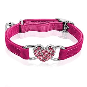 cobee Collier réglable en forme de cœur avec clochette, collier réglable avec ceinture de sécurité en strass pour petit chat et chien (rose rouge)