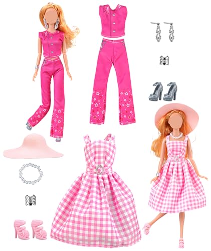 Image of Doll Dress Set, Doll Dress, Doll Clothes Set for Creative Role-Play Activities, Fashion Combination Storytelling Games, Complete Outfit with Dress and Accessories for Girls（Pink and Rose Red