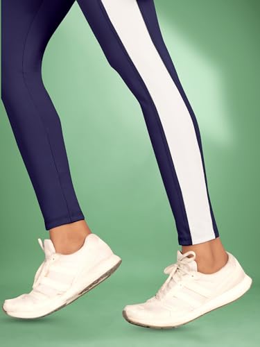 Image of Women's Polyester Blend Yoga Pants with High Rise Waist Stretch Fit Design Side Patti Slim Fit Style and Standard Length | Workout Track Pants | Joggers for GymRunning | Sports Top