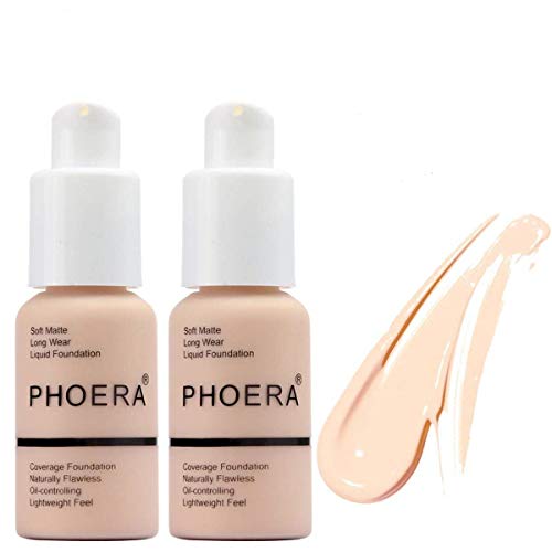 ABRUS® 2 Pack PHOERA Foundation and Concealer - Full Coverage Flawless Cream, 24HR Matte Oil Control, Smooth Long Lasting 30ml (102 Nude)