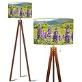 QFHOMTEOL Wood Tripod Floor Lamp Wild Lupins Arrowtown New Zealand Modern Standing Lamp Linen Lampshade Dimmable Tall Lamp Mid Century Floor Lamp for Living Room Bedroom