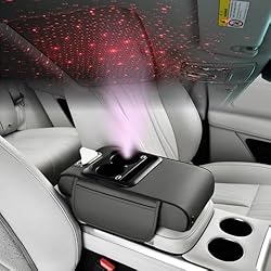 【LED Starry Sky Projection】 The built-in light projects a soft red starry sky onto the car roof, adding a cozy night-driving atmosphere. 【Dual Fast Charging】 Equipped with two Type-C charging ports on both sides of the cup holder for powering two dev...
